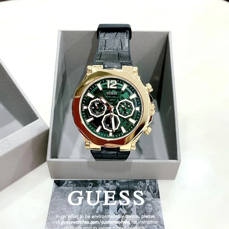 Guess Edge Multi-function Green Dial Leather Men’s Watch- GW0492G3